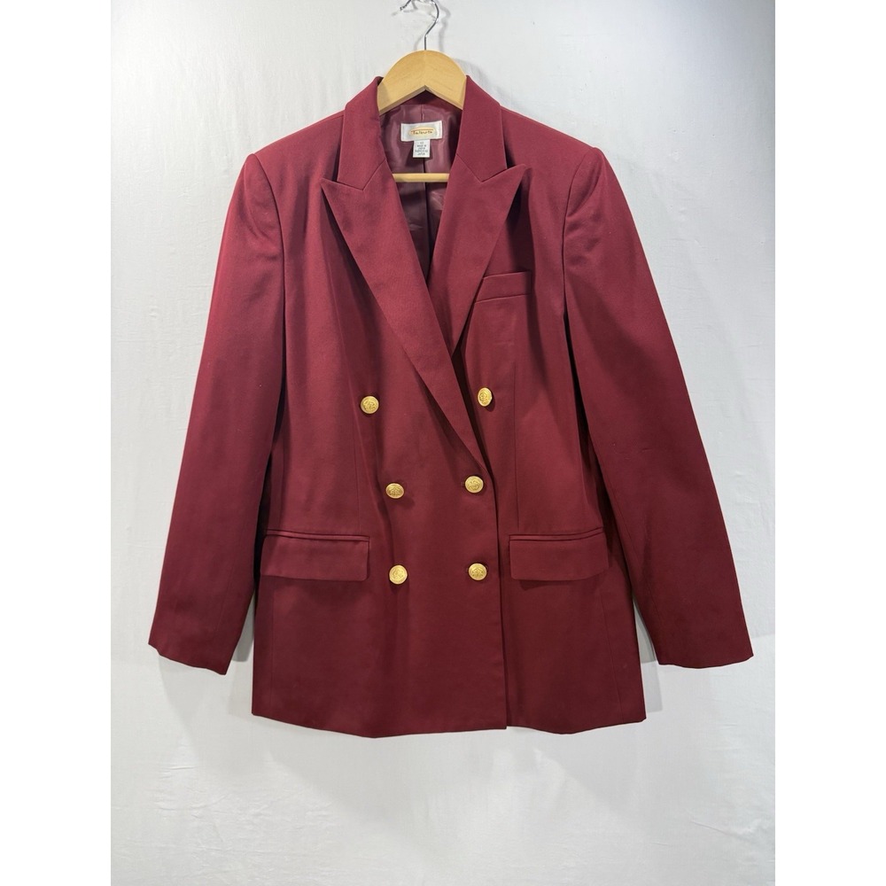 Vtg Talbots Double Breasted Blazer Gold Crest Buttons 90s Burgundy Sz 10 Wool